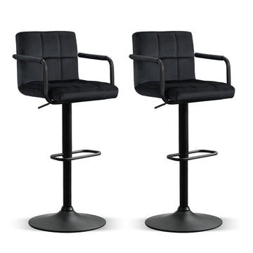 Adjustable Barstools with Back, Black bar stools Set of 2, Velvet 360°Swivel Bar Stools, Double Stitching Counter