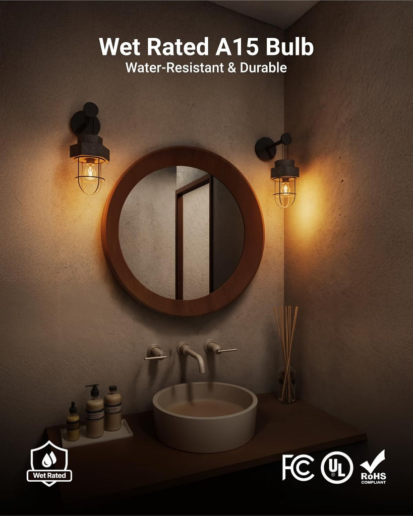 6 Pack A15 Light Bulb LED, Edison Style Bulb, Dimmable Vintage Filament Lighting, 800 LM, 7W (60W Equivalent), 3000K