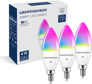 E12 Smart Light Bulbs 60W Equiv., Work with Alexa/Google Home/SmartLife, 500LM 6W RGBCW Candle Candelabra LED Bulbs