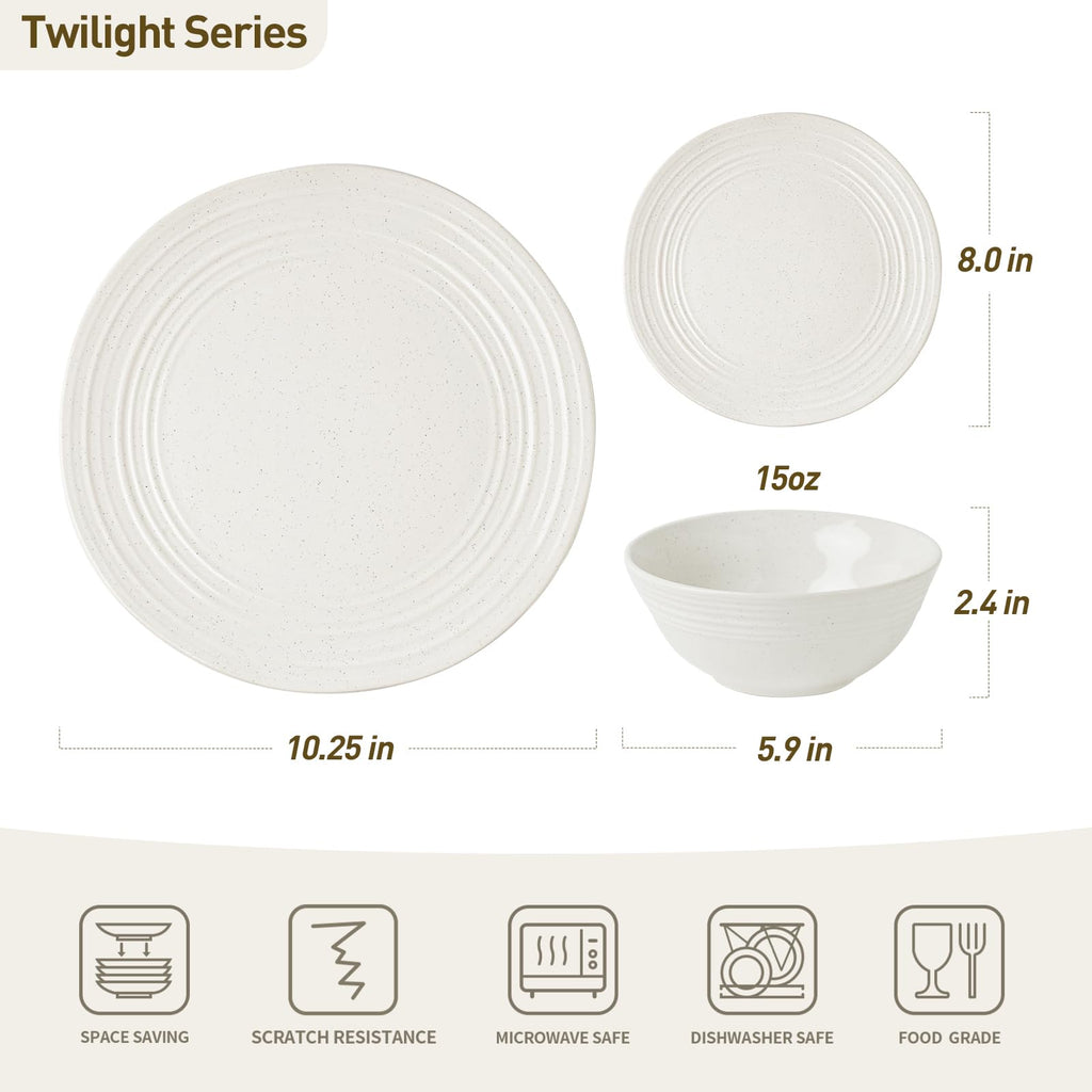 Plates and Bowls Sets 12-Piece Stoneware Dinnerware Sets, Dishes Set for 4, Speckled Hand-made Reactive Glaze Dish