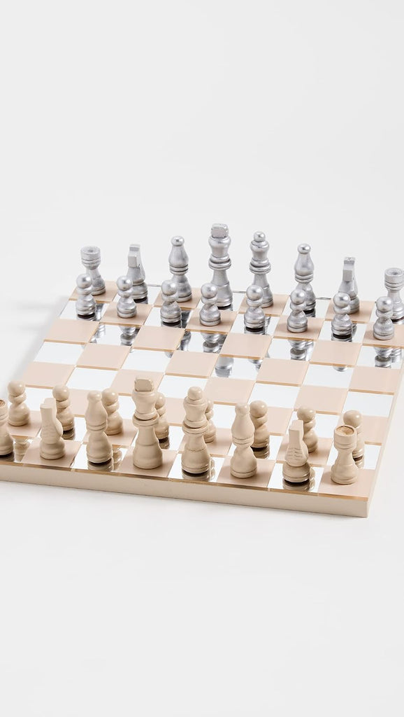 Classic Art of Chess Mirror, Beige & Silver - Acrylic Board