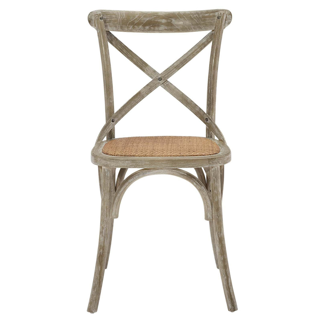 Gear Rustic Modern Farmhouse Elm Wood Rattan Dining Chair in Gray