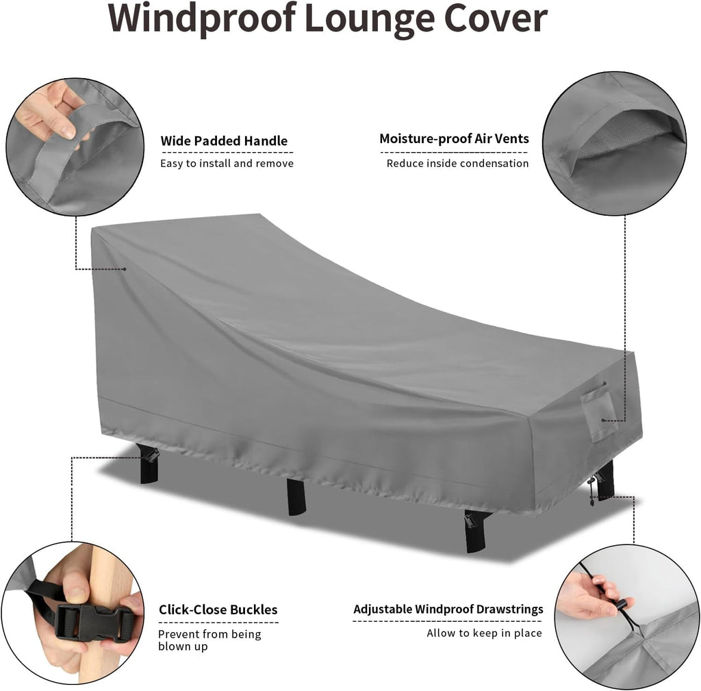 Patio Chaise Lounge Cover Outdoor Lounge Chair Covers Waterproof | Heavy Duty Lawn Pool Furniture Covers, UV