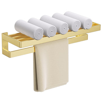 Towel Racks Double Towel Bar, Brushed Gold Towel Holder 23.6-inch Stainless Steel Bathroom Hardware Accessories Set