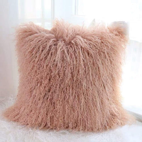 100% Real Mongolian Lamb Fur Cushion Cover/Pillowcase (Pink, 20x20inch) 1