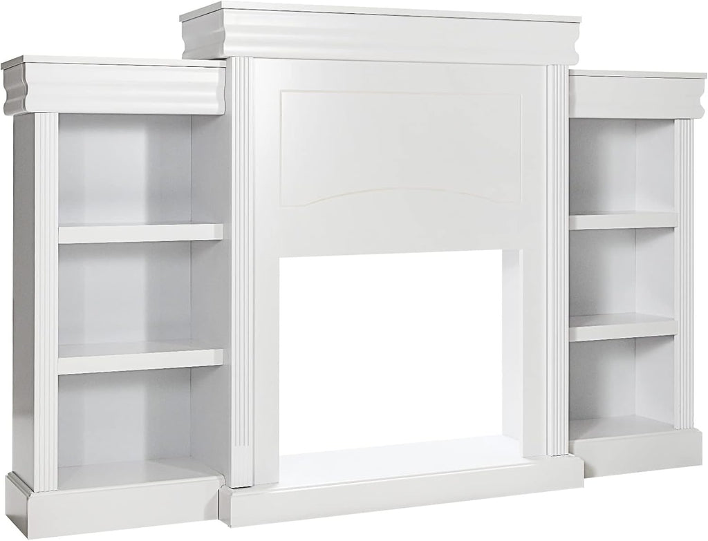 70 Inches Freestanding Mantel Stand, Modern Media Fireplace Cabinet for Living Room Bedroom, Wooden Mantel Console