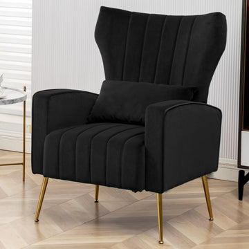 Accent Chair, Wingback Armchair, HighBack Reading Chair with Golden Metal Legs Lumbar Pillow, Upholstered Single Sofa