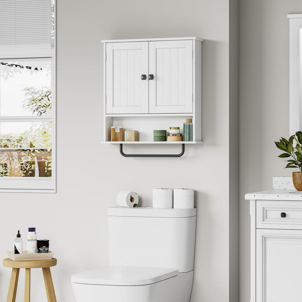 Bathroom Cabinet Wall Mounted Medicine Cabinets with Towels Bar (White)