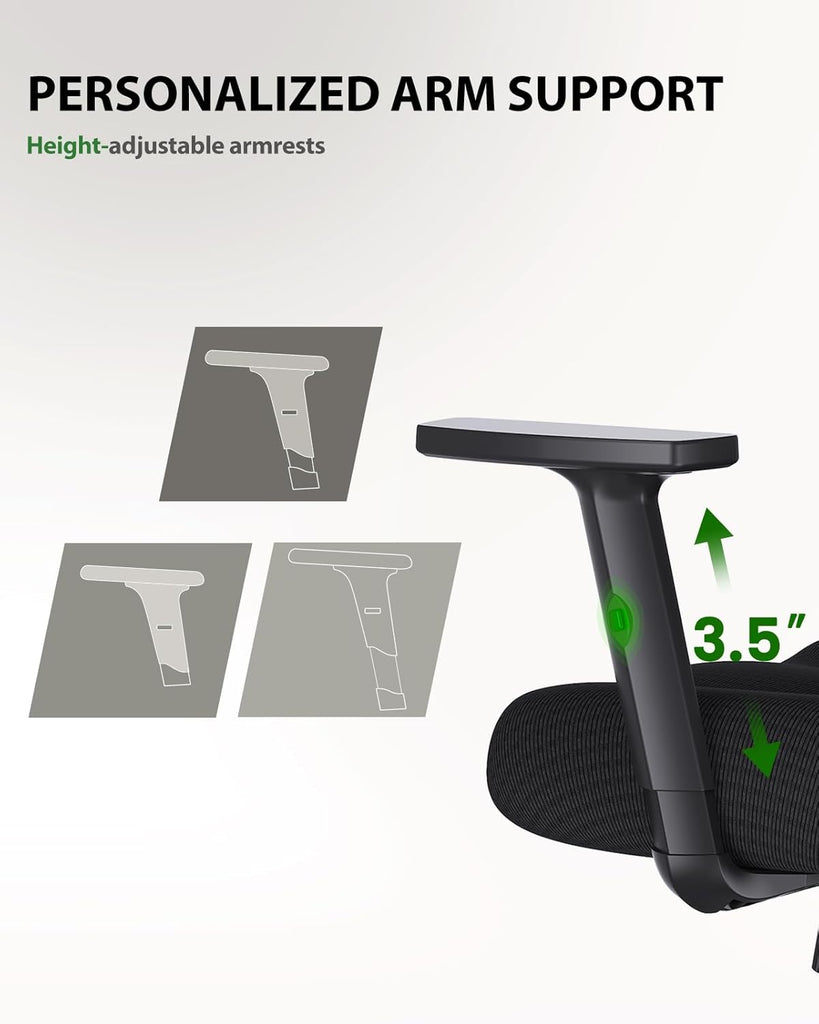 Ergonomic Office Chair Ergonomic Gaming Chair with Lumbar Support, 2D Headrest, Adjustable Armrests, Contoured Seat