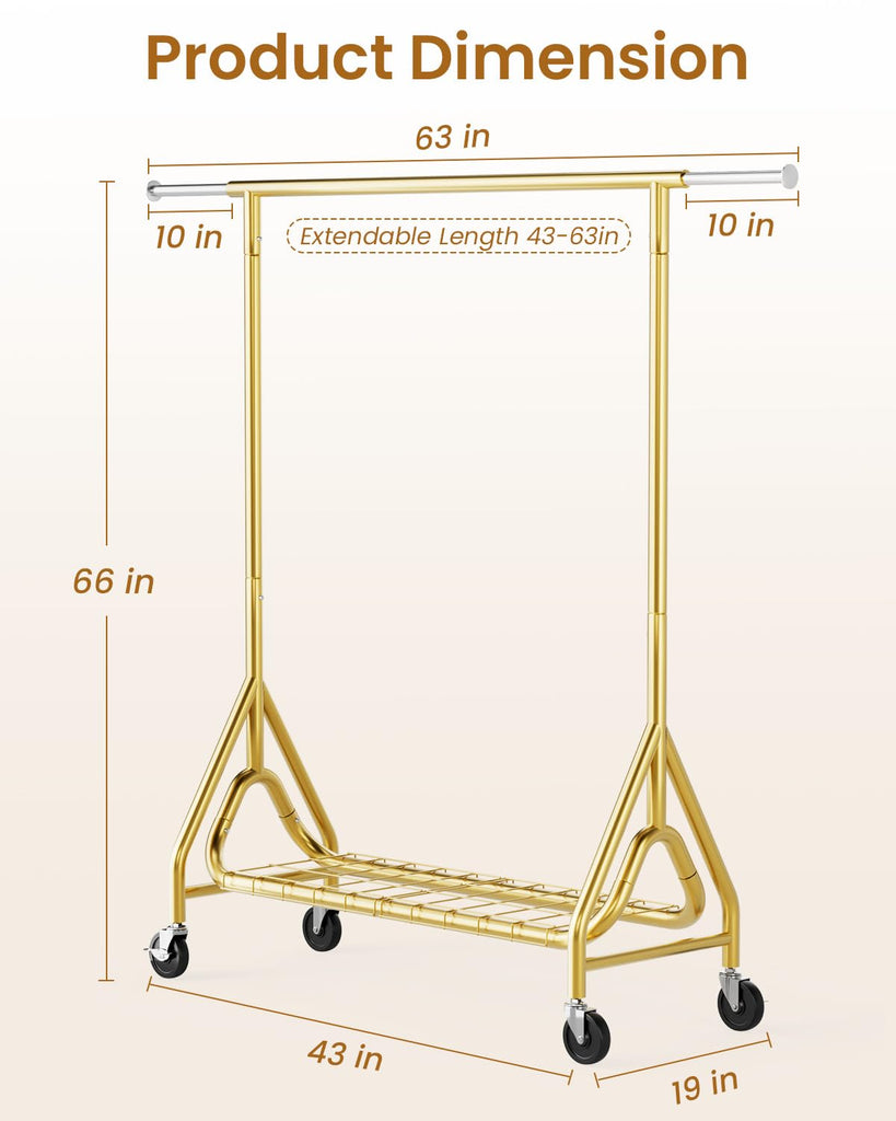 Heavy Duty Clothes Rack, Metal Clothing Rack Load 450 LBS, Rolling Coat Racks for Hanging Clothes with Lockable