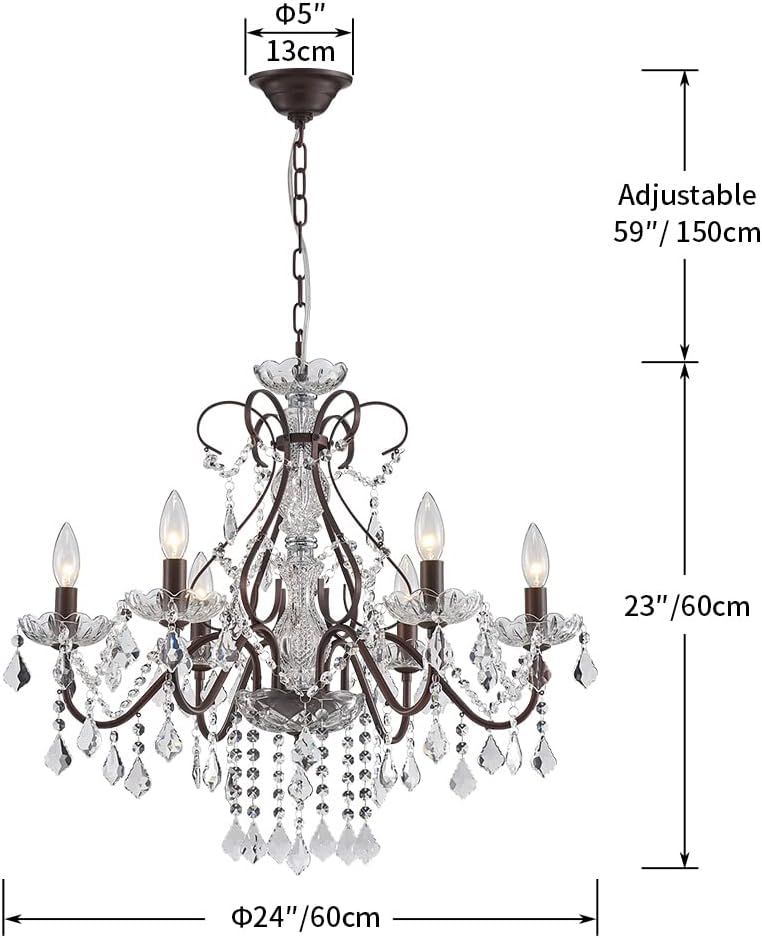 6 Light Crystal Chandelier Light Fixture Modern Chandelier Crystal Lighting, Crystal Pendant Raindrop Chandelier for Dining Room,Bedroom,Living Room,H23 x D24, 6-Light A100-B09HBS96GS