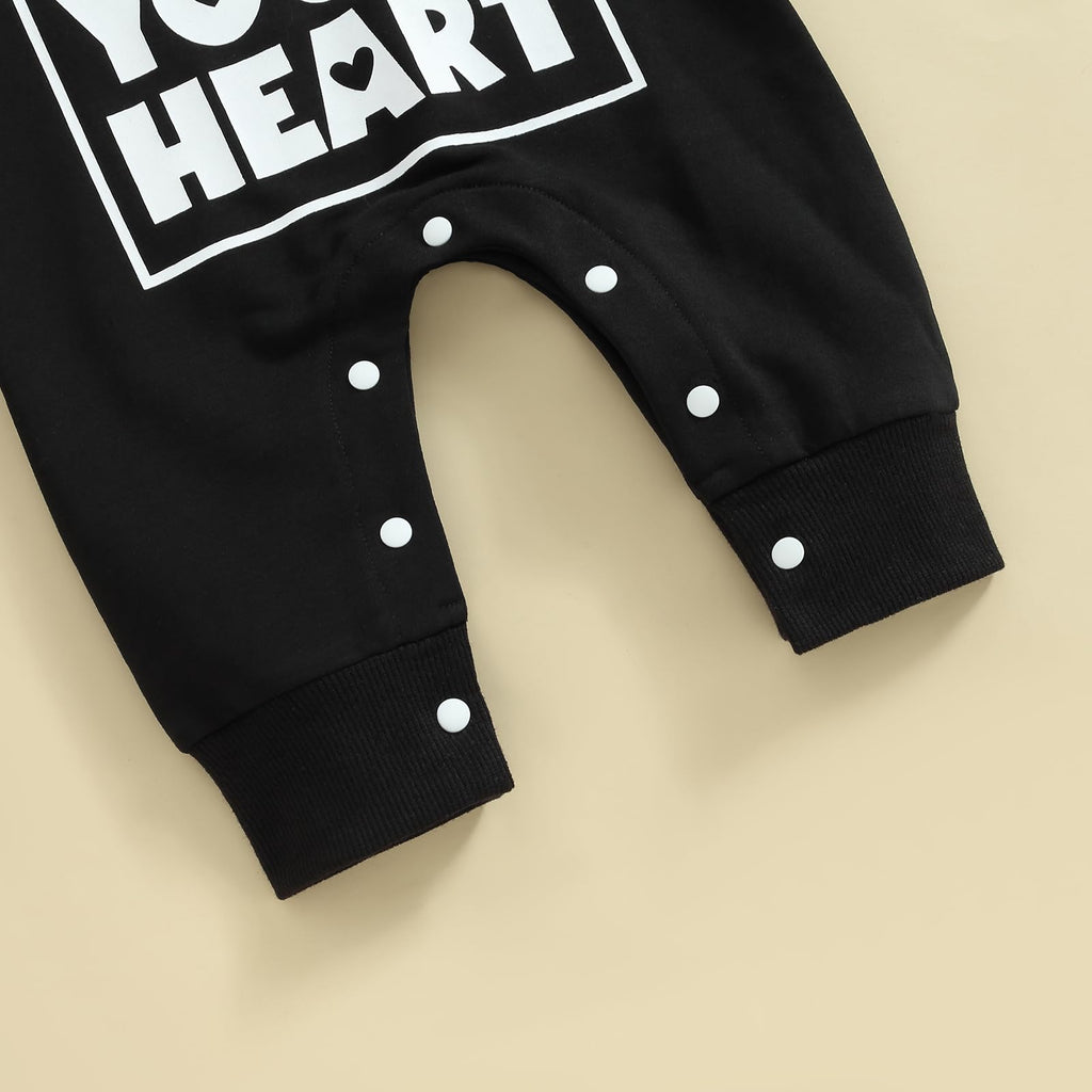 Infant Baby Girl Boy Valentine 's Day Outfit Clothes Long Sleeve Romper One Piece Jumpsuit Pants (Black, 12-18 Months)
