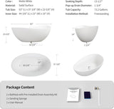 63" Matte White Freestanding Solid Surface Bathtub - Stone Resin Soaking Tub, cUPC Certified