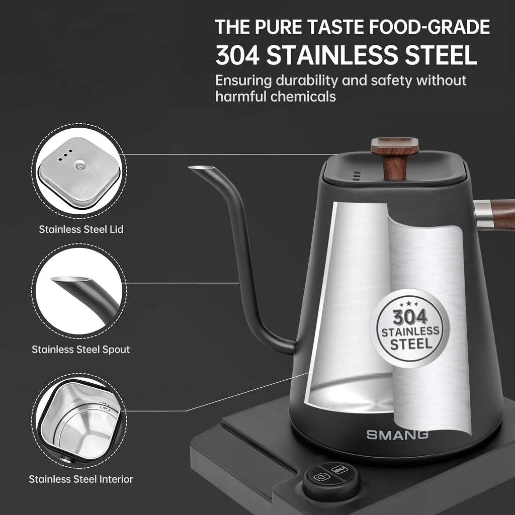 Electric Kettles, Gooseneck Electric Kettle, ±1°F Temperature Control, for Pour Over Coffee and Tea, 304 Stainless