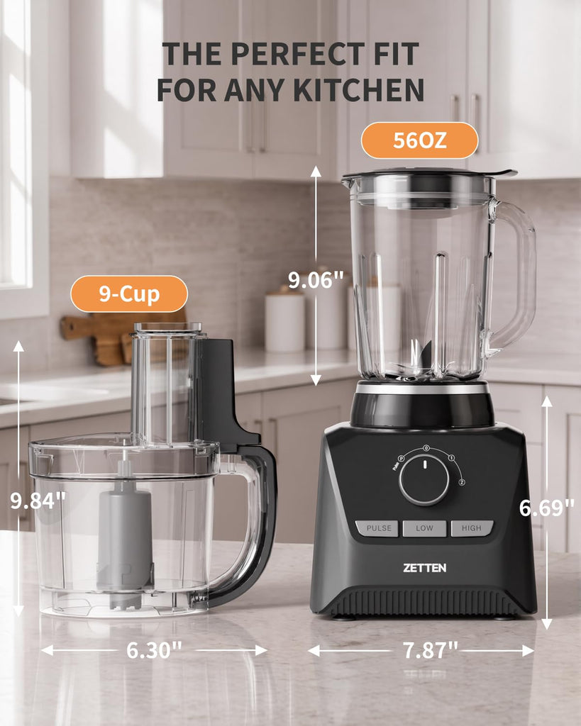 Multi Food Processor & Blender Combo, 9 Cups Bowl + 56OZ Pitcher, All-in-One Kitchen System for Smoothies, Chopping