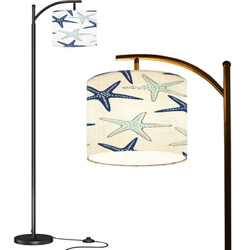 Arc Floor Lamp Coastal nautical starfish repeat pattern Navy blue turquoise white Modern Tall Standing Lamp Dimmable