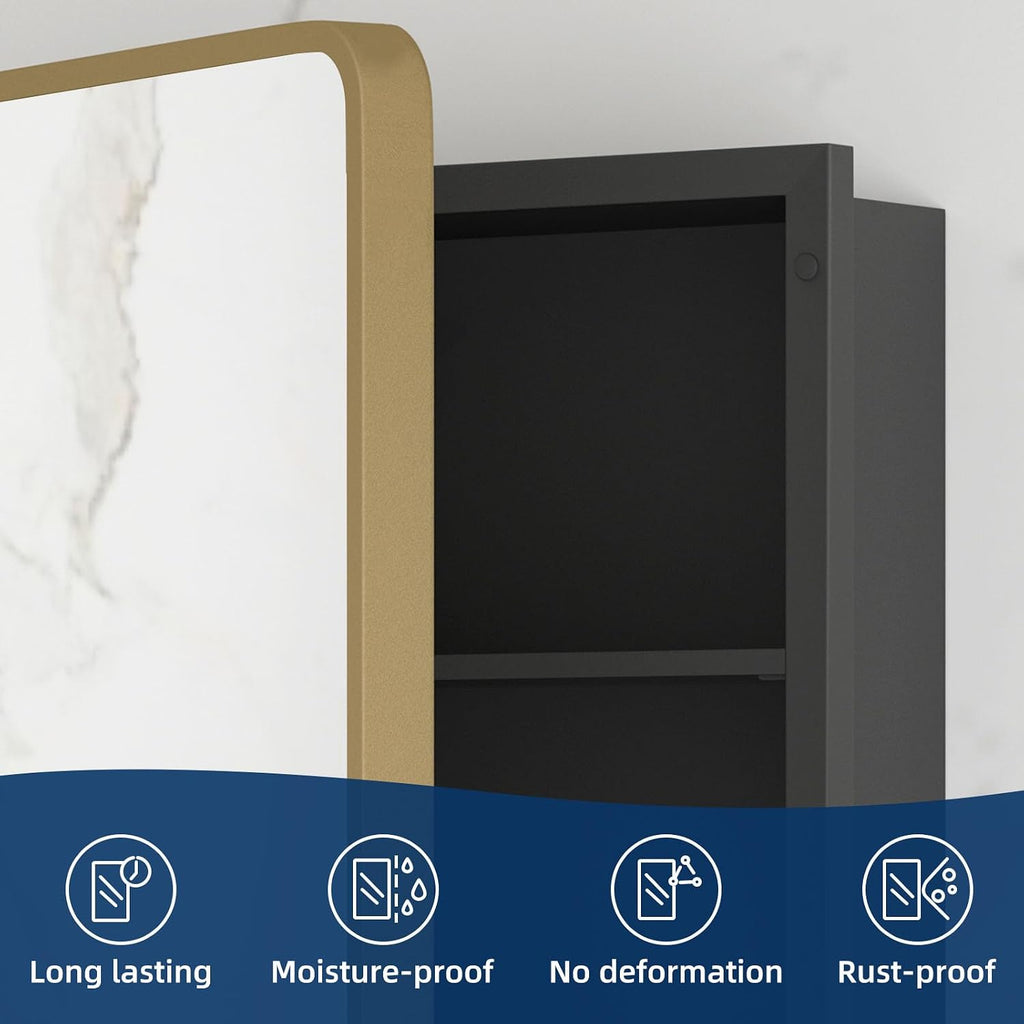 Medicine Cabinet 20 x 28 Inch, Brush Gold Bathroom Medicine Cabinet with Mirror,Metal Beveled Mirror, Adjustable