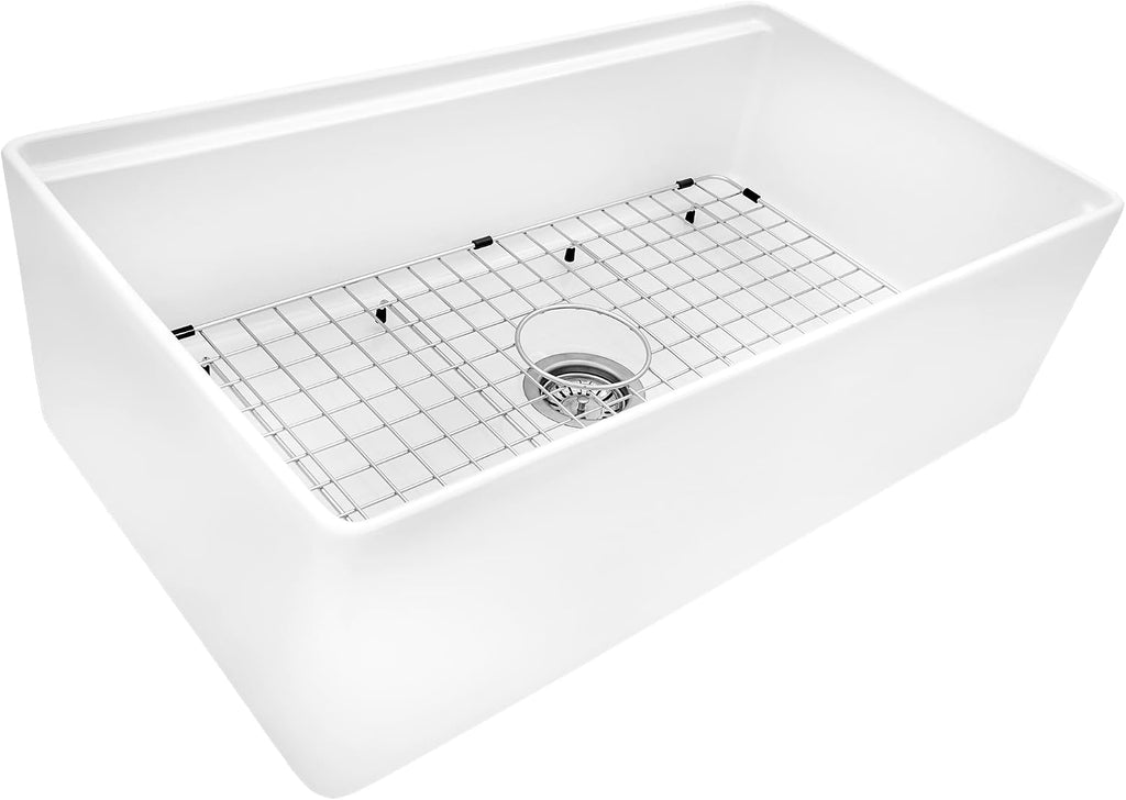 33 inch Fireclay Workstation Kitchen Sink - White Farmhouse Kitchen Sinks - Apron Front Sinks Single Bowl - MADE IN