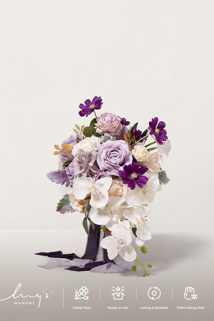 Wedding Artificial Flowers Package, Sage Orchid Purple Cream