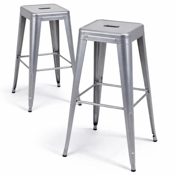 Moonlight Silver Metal Bar Stools Set of 2, 30"