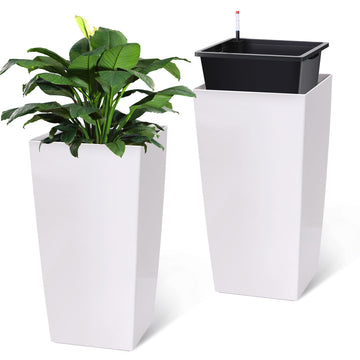 30" Tall Planter Set of 2, Heavy Duty Tall Planter, High Front Porch Planter Pots with Drainage Holes&Water Level