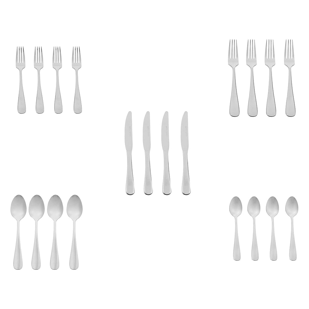 Silverware Set, Stainless Steel Flatware, Dishwasher Safe, Service for 4, 20-Piece Forks and Spoons, Round Edge