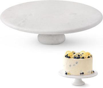 Natural Marble Cake Stand, 12" Round Cupcake Stand, Stone Dessert Display Pedestal Counter, Serving Platter