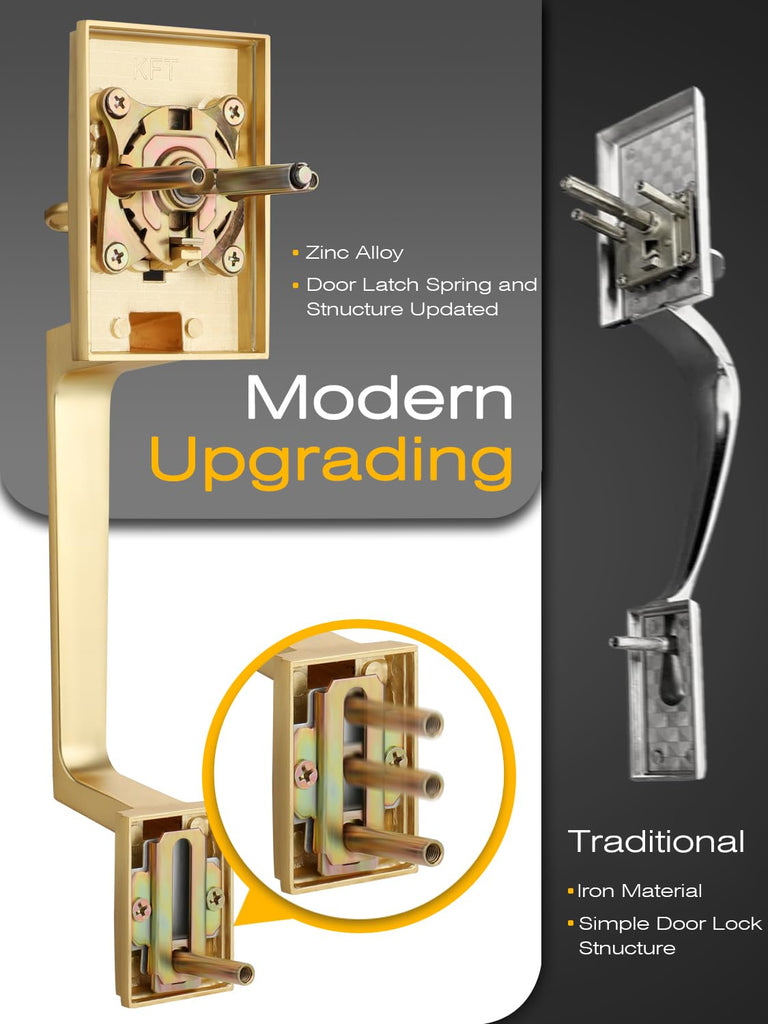Front Door Handle and Deadbolt Set, Satin Brass Exterior Door Lock Set