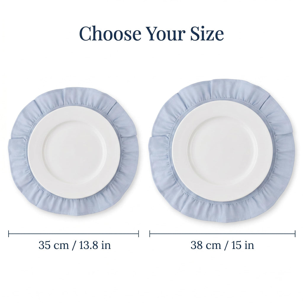 Round Ruffled Linen Blend Placemats,13.8 Inch Scalloped Table Mat, Set of 4