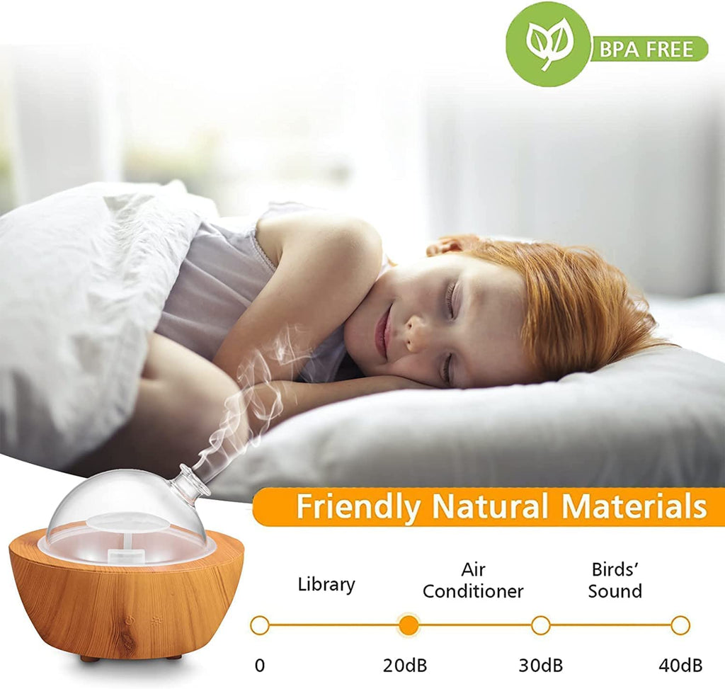 280ml Glass Essential Oil Diffuser Wood Grain Base Air Aroma Diffusers for Aromatherapy Cool Mist Humidifier with