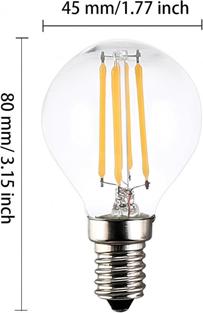 E12 4W Dimmable G45(G14) Globe Candelabra LED Bulb Edison Incandescent 40 Watt Bulbs Equivalent Warm White 2700K