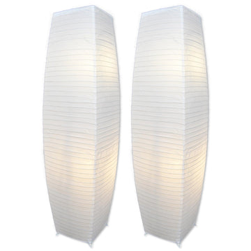 50" Rice Paper Floor Lamps, Set of 2, Japanese Paper Lantern Standing Lamps with 12" Wide White Shades and Foot Switch