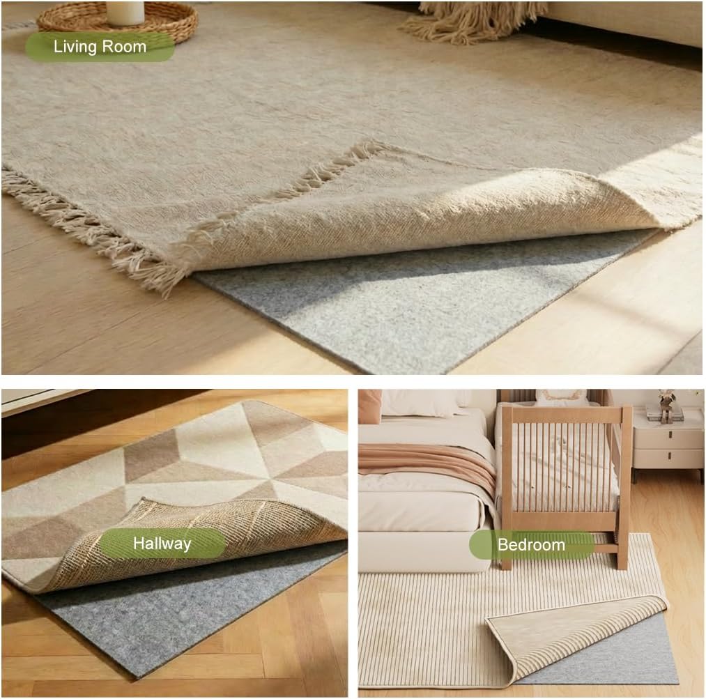Felt Rug Pad with Gripper Dots, 2x8 Ft Non-Slip Rug Underpad with PVC Backing, 1/6" Thick Cushioned Carpet Pad - Set of 16
