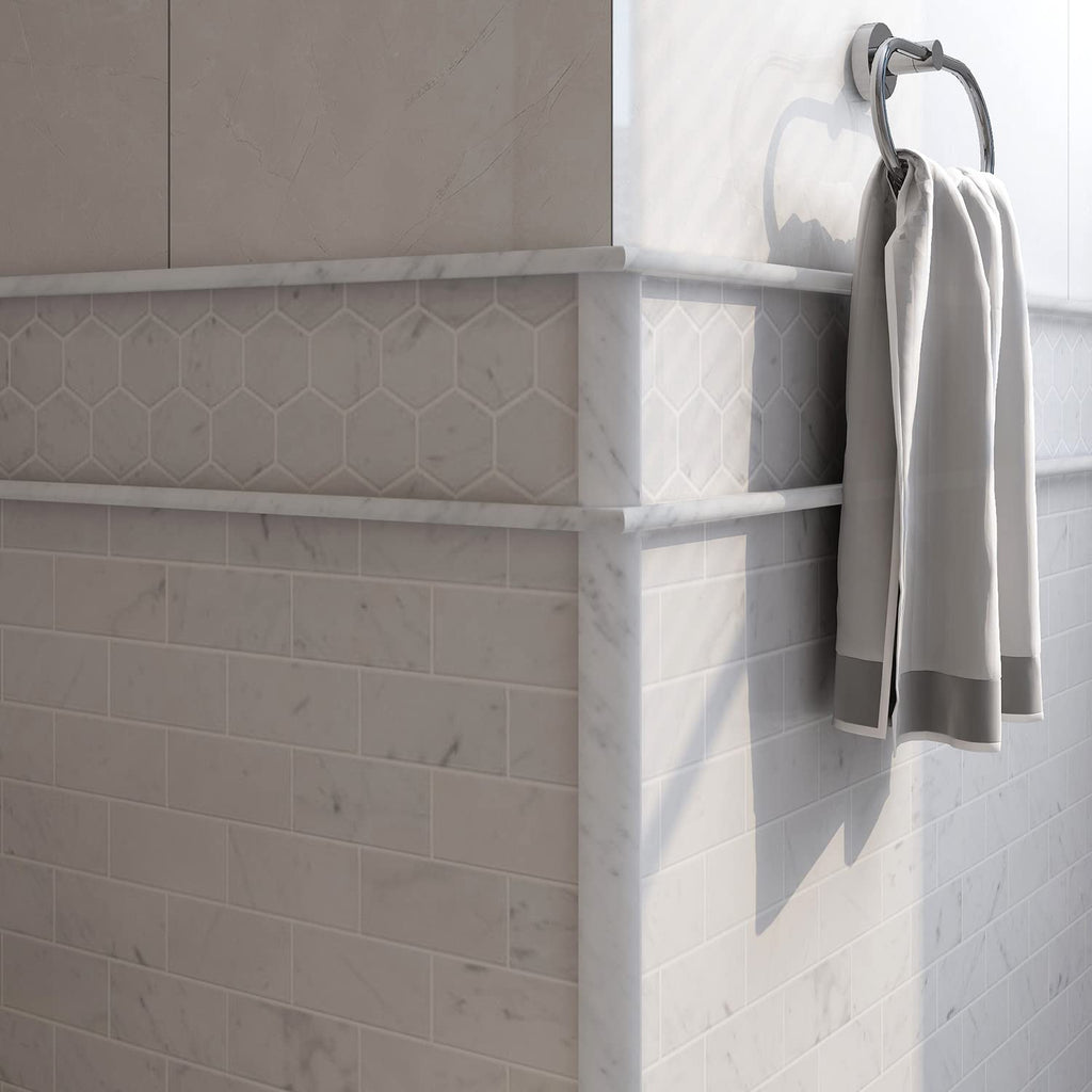 Carrara 1" X 12" Marble Quarter Round Tile Liner, Edge Trim Molding for Shower and Backsplash, Bullnose Tile Trim
