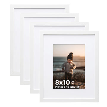 8x10 Picture Frame White Set of 4, Wooden Frames Matted 5x7, Desk