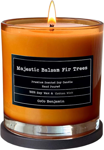 100% Natural Soy Wax Candle by - Highly Scented & Hand-Poured Luxury Candle ((Majestic Balsam Fir Trees) - Clean