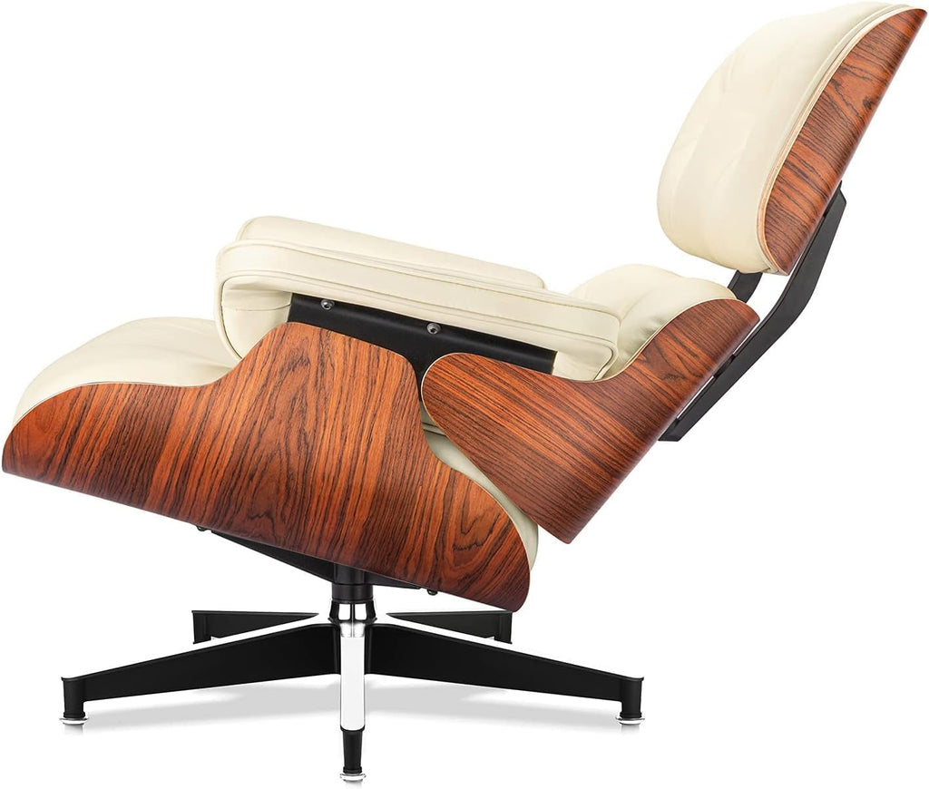 Mid Century Modern Top Grain Leather Chaise Lounge Chair & Ottoman