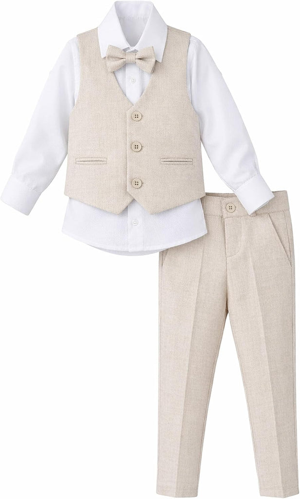 Boys Formal Suit 4 Piece Vest, Pants and Tie Dresswear Suit Set