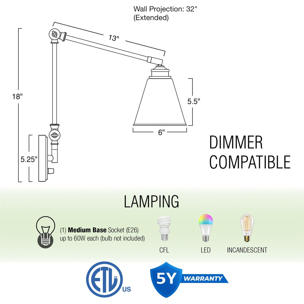 Ellis 18" Modern Swing Arm Wall Sconce, 2-Pack