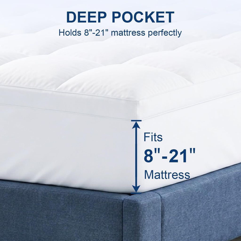 Full Mattress Topper, Pillow Top Mattress Pad for Back Pain Relief | Cooling Bed Topper, Thick Mattress Cover, Deep