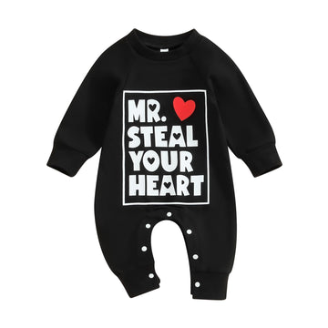 Infant Baby Girl Boy Valentine 's Day Outfit Clothes Long Sleeve Romper One Piece Jumpsuit Pants (Black, 12-18 Months)