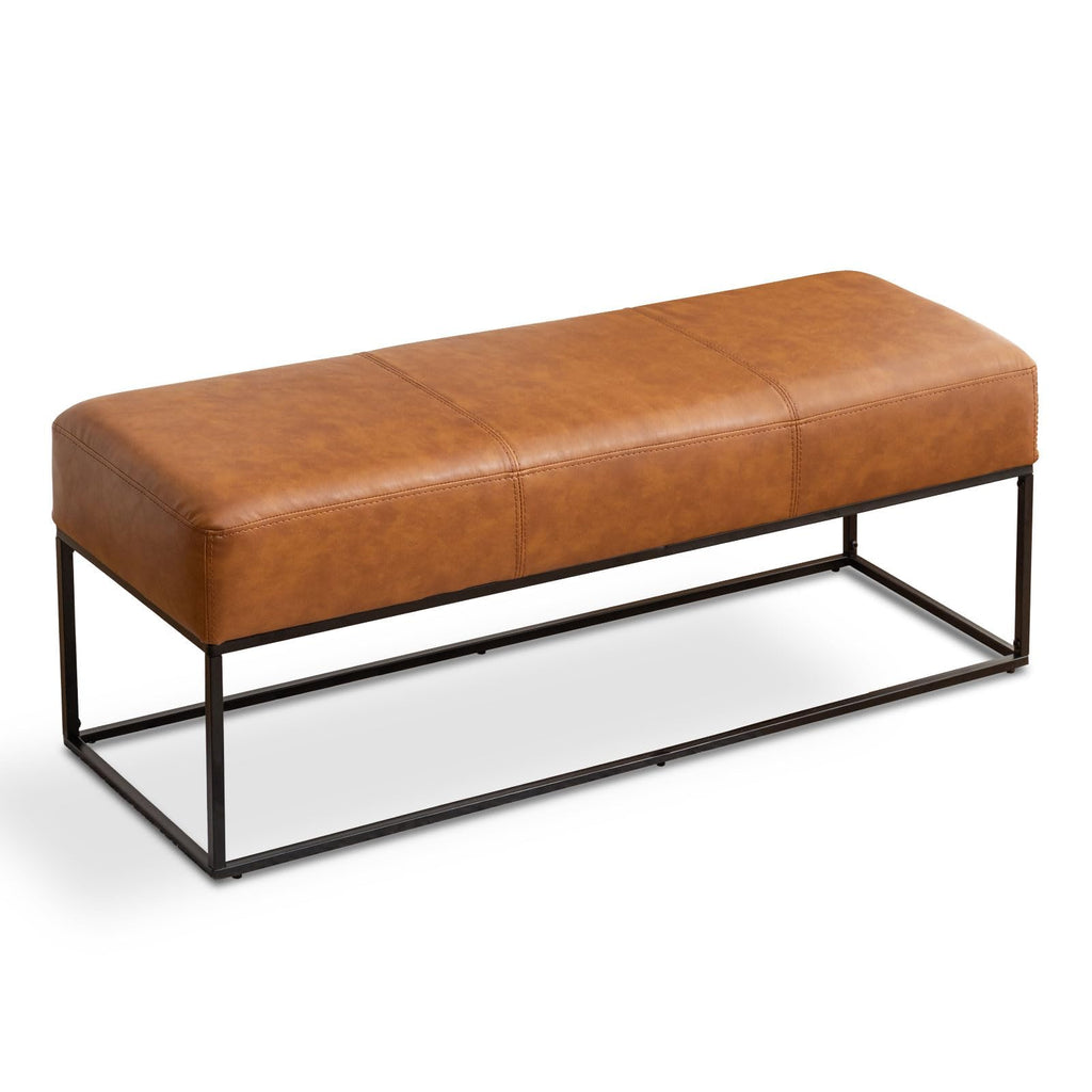 Leather Entryway Bench, Modern Long Faux Leather Ottoman Bench Seat with Metal Frame, 47'' Upholstered Bedroom Bench