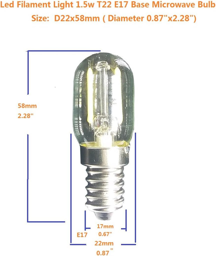 Led Filament Light 1.5w T22 E17 Base Microwave Bulb Daylight 125v 20w Equivalent Incandescent Lamps for Refrigerator
