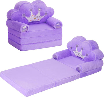 Toddler Sofa Chair Comfy, Foldable Princess Couch for Kids Girl