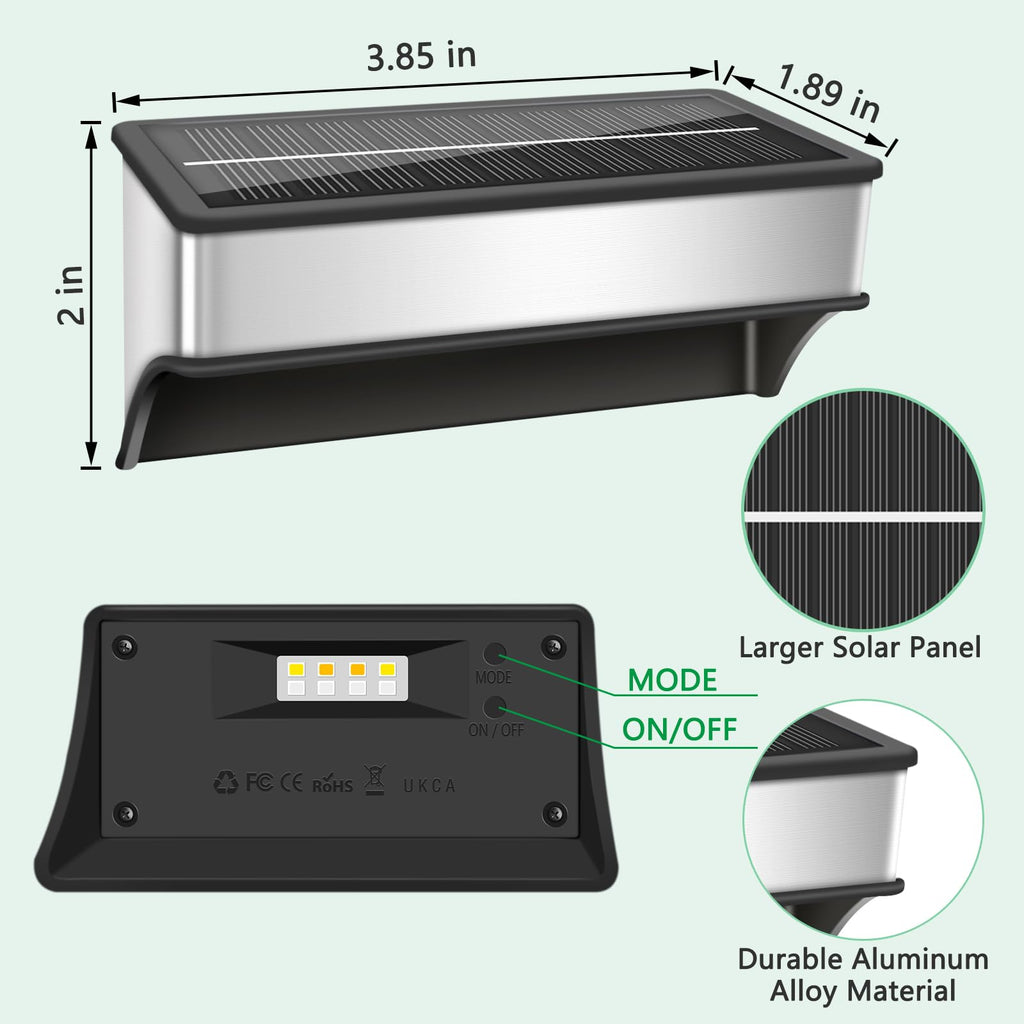Solar Fence Lights Outdoor 12 Pack, LED Step Lights with 9 Lighting Options, Stainless Steel & IP65 Waterproof, Dusk