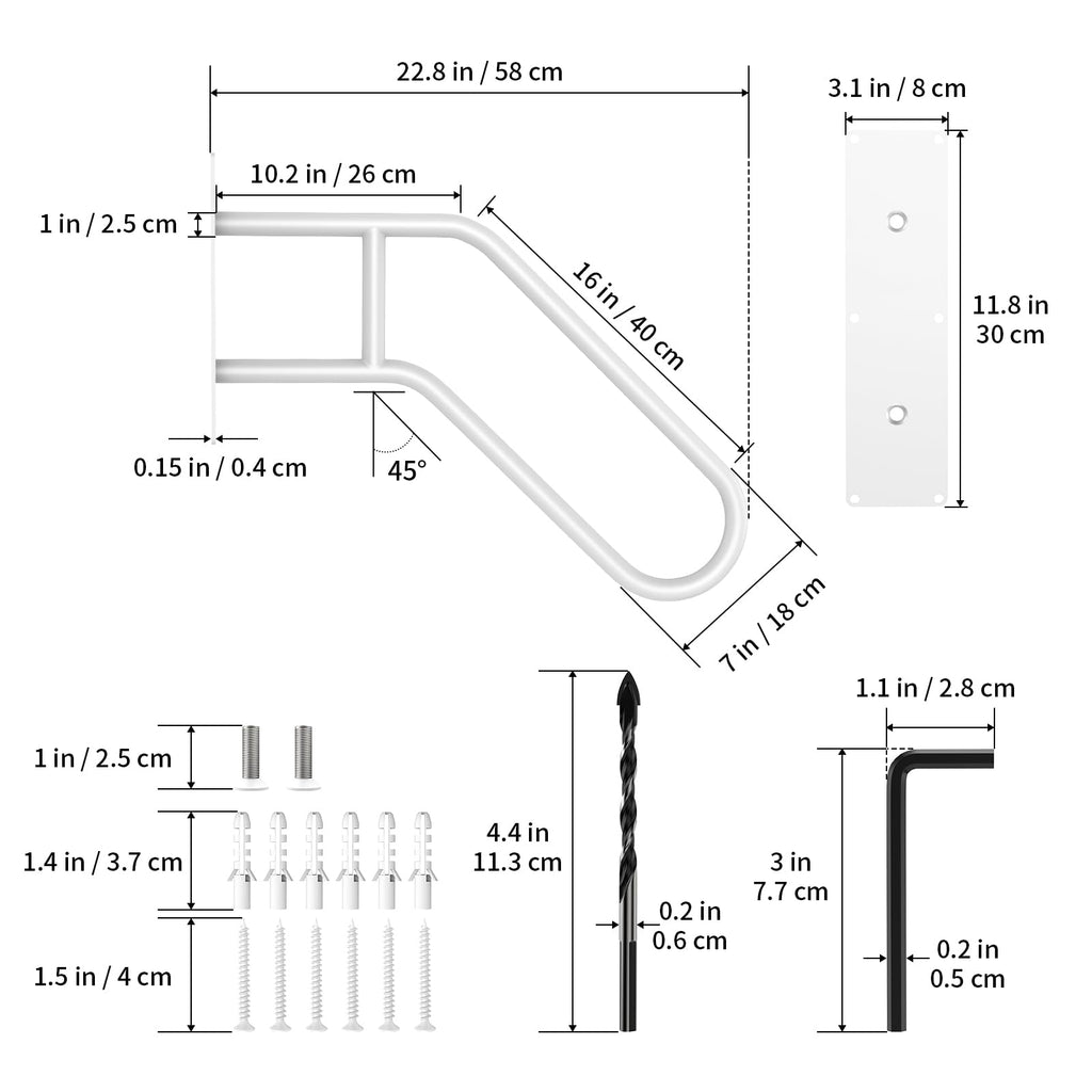 Hand Rails for Outdoor Steps, White U-Shape Hold Tight Handrails