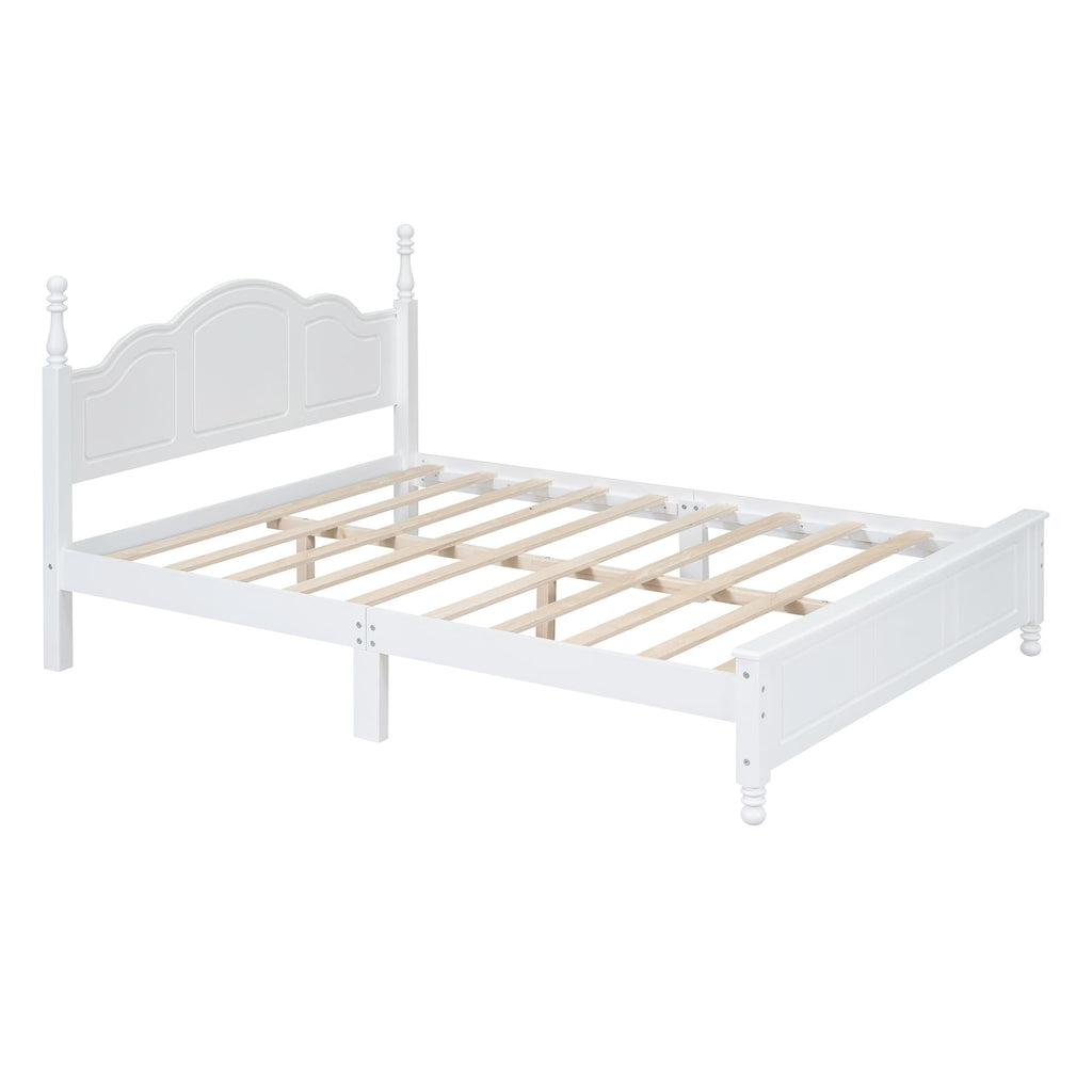 Retro Wood Bed Frame Retro French Country Design, Solid Pine, No Box Spring Needed, 500LBS Capacity, Easy