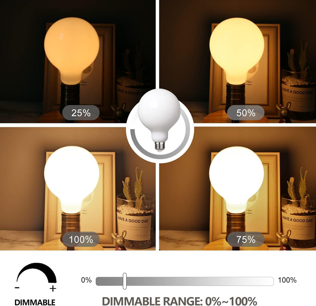 LED Edison Globe Light Bulbs, Warm White 2700K CRI90, 5W Equivalent 60W