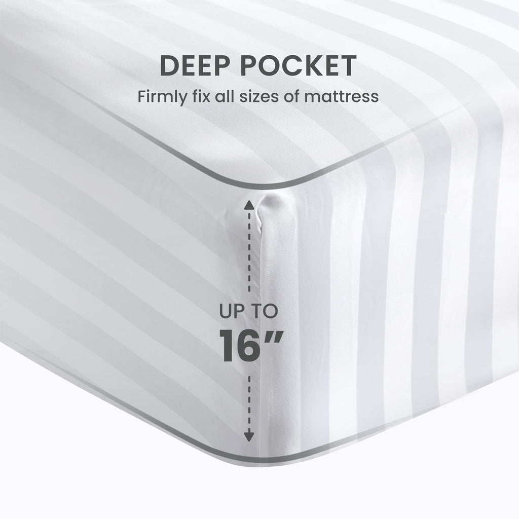 Striped Cooling Sheets Set King Size - Fitted Flat Sheet & Pillowcase Sets 4 Piece - Super Soft Stripe Bed Sheet