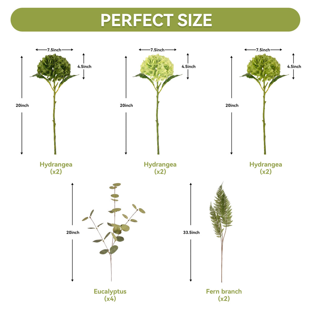 6 Pcs Mix Green Artificial with Fens & Eucalyptus